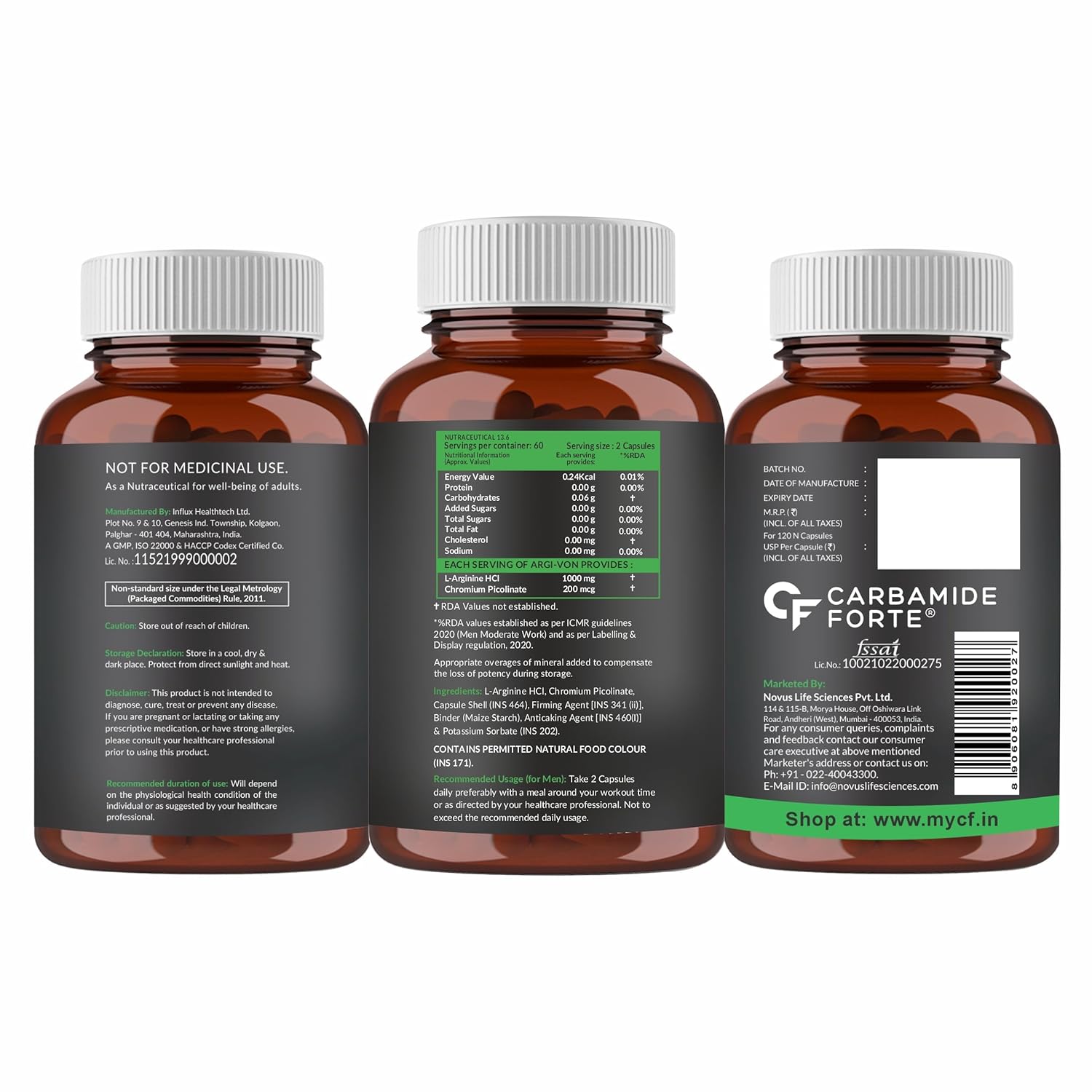 Three bottles of Carbamide Forte with labels on a white background