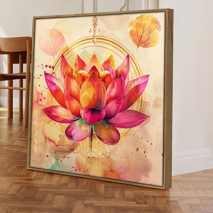 Pink Vastu Lotus Framed Canvas Wall Art Painting for Living Room | Elegant Floral Artwork Painting with Frame | Modern Spiritual Wall Décor for Home, Bedroom & Office, 23x23 Inch