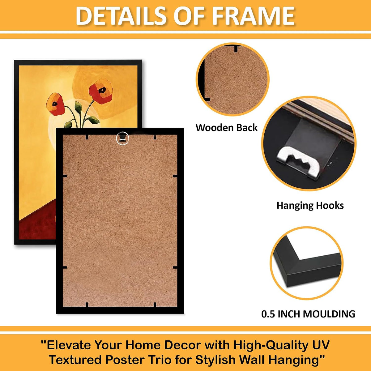 Wall Painting Frames For decor, Pictures Frame For Living Room, Home Decoration, Bedroom, Set of 3, 1pc- 23 x 30 cm, 2pc- 12.5 x 30 cm (Design 9)