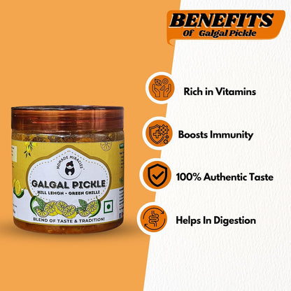 Momade Miracles Galgal Green Chilli Mixed Pickle| Oil-Free Galgal Ka Achaar with Spicy Green Chilies | Tangy, Salty, and Sour Himalayan Lemon Pickle | Made with Fresh Hill Lemons | Traditional Indian Flavor (400gm)