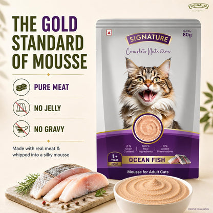 Grain Zero Adult Cat Wet Mousse 80gm | Ocean Fish | Rich in Protein, Promotes Hydration & Easy to Digest | Grain Free, No Artificial Flavours | Packed with Essential Vitamins & Antioxidants