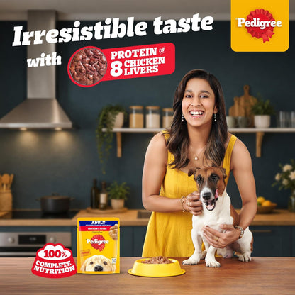 Pedigree Adult Wet Dog Food, Chicken & Liver Chunks in Gravy, 70 g, Complete & Balanced Meal for Adult Dogs