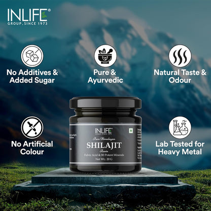 INLIFE Shilajit Resin 20g | Original Himalayan & Natural Shilajeet for Strength, Endurance & Stamina | 75% Fulvic Acid | Lab Tested | Ayurvedic Supplement for Men Women (Pack of 1)