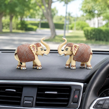Peach Cream Mini Elephant Showpiece Pair, Car Dashboard, 3 Inch