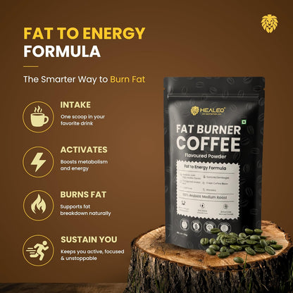 HEALEO Fat Burner Coffee 150g for Men & Women – Instant Coffee with MCT, L-Carnitine, Garcinia Cambogia & Green Coffee Bean Extract | Supports Healthy Weight Management
