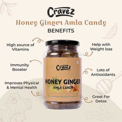 cravez Dried Honey Ginger Amla Candy | Adarak Amla | Low Processed Amla, Natural, No Preservative | No Artificial Colour Used (Amla)