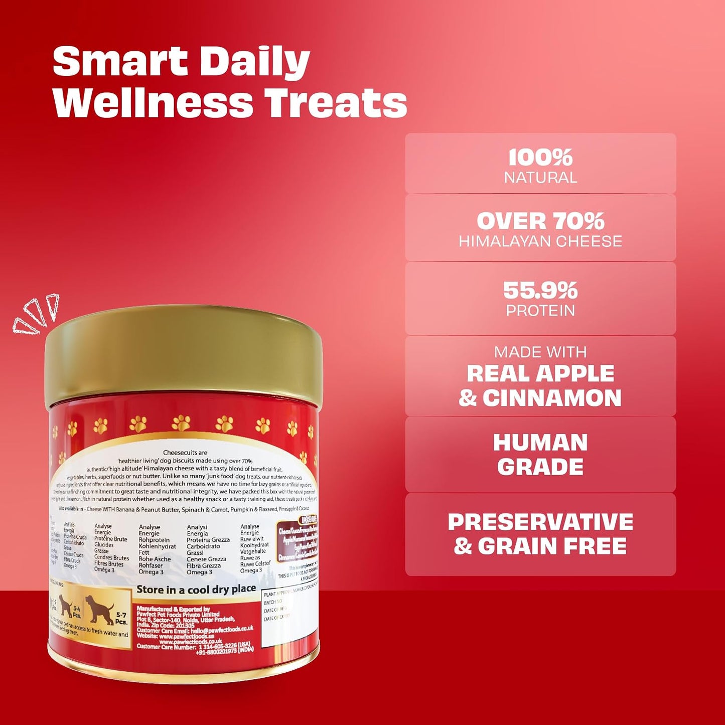Pawfect Cheesecuits - Cheese Biscuits with Apple, Eggs and Cinnamon for Dogs- 100% Natural - Grain-Free - Hypoallergenic - Rich in Antioxidants - High-Protein Dog Training Treats (100g/3.53oz)
