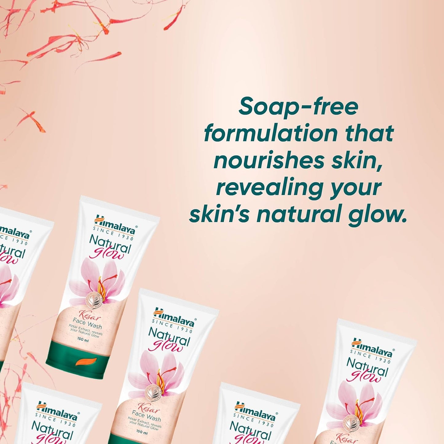 Himalaya skincare products with text on a pink background