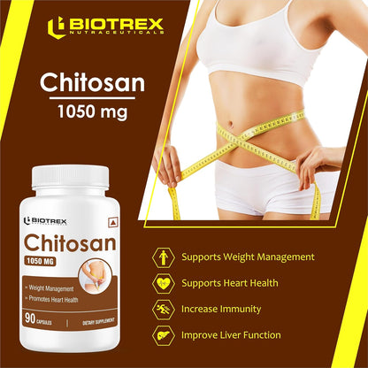 Biotrex Nutraceuticals Chitosan 1050mg, Healthy Weight Management, A Natural Source of Marine Fiber - 90 Capsules