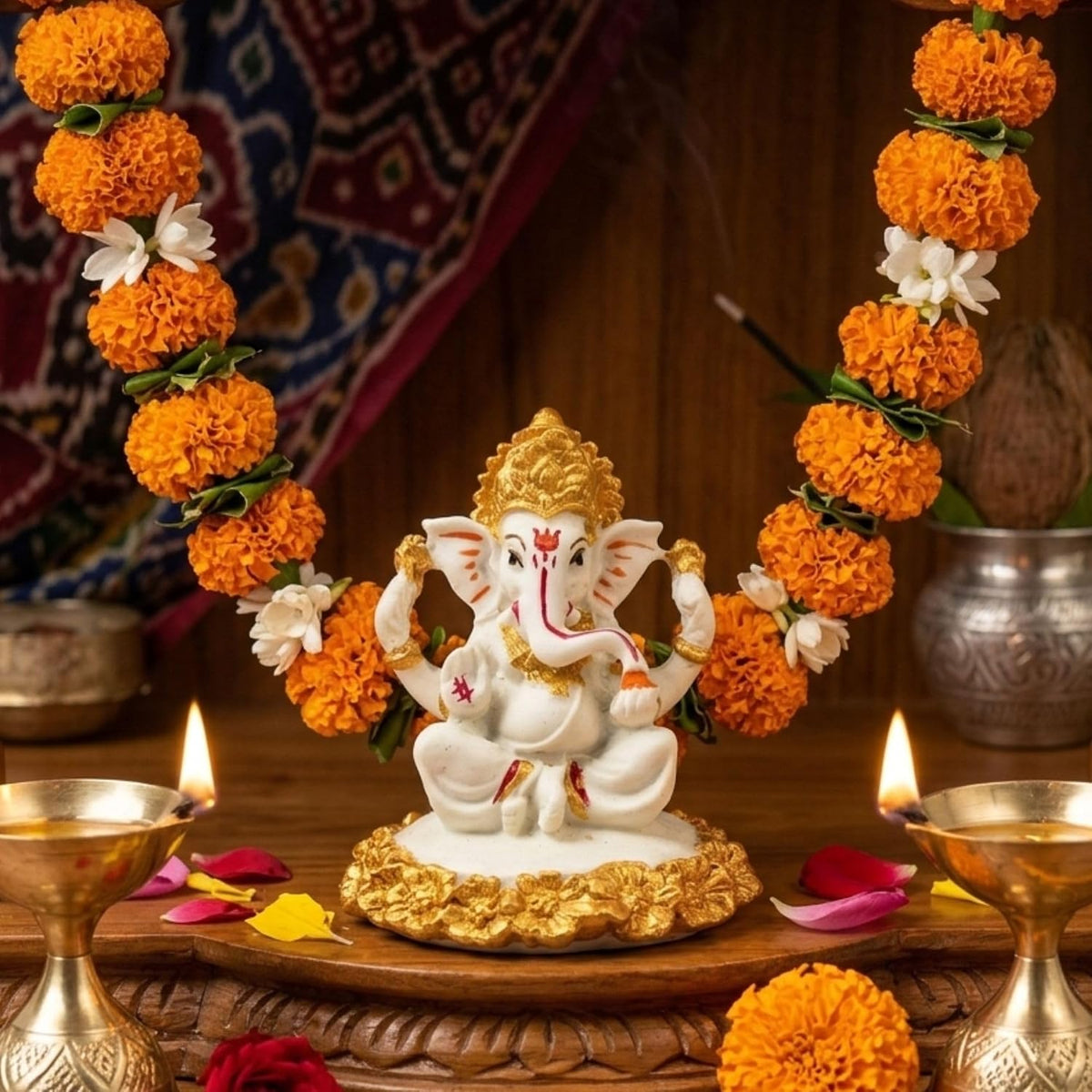 Gold Art India Ganesha Idol,Ganesh Statue for Home Decor,Ganesha murti for Office Desk, & Ganpati Idol for Car Dashboard,Unique Wedding & Birthday Gift