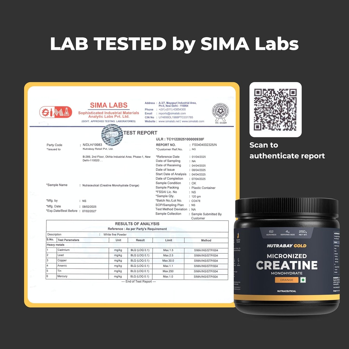 Nutrabay Gold Micronised Creatine Monohydrate Powder 3000 mg Creatine per Serving, NABL Lab Tested – Increases Muscle Mass, Strength & Power – Pre/Post Workout Supplement – 250 g, Orange