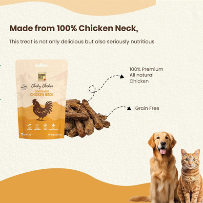 Brunos Dehydrated Chicken Neck - 60g |Treat for Dogs & Cats|Grain Free Natural Treats|Single Ingredient|Preservative Free|Immunity Boost Formula | Healthy Snack for Pets