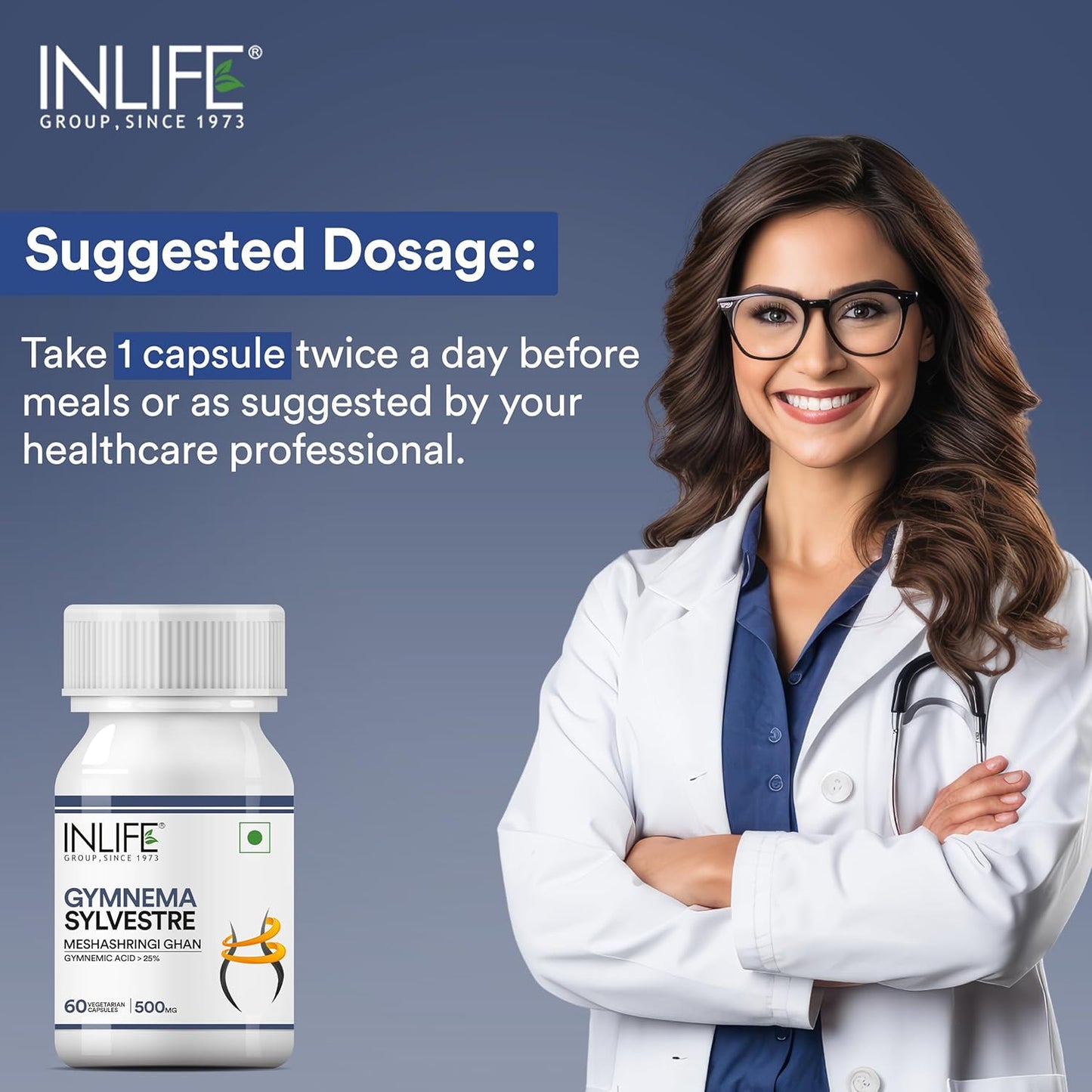 INLIFE Gymnema Sylvestre Capsules 500mg | Ayurvedic Herbal Supplement for Blood Sugar Wellbeing - 60 Vegetarian Capsules (Pack of 1, 60)