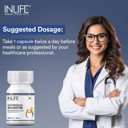 INLIFE Gymnema Sylvestre Capsules 500mg | Ayurvedic Herbal Supplement for Blood Sugar Wellbeing - 60 Vegetarian Capsules (Pack of 1, 60)
