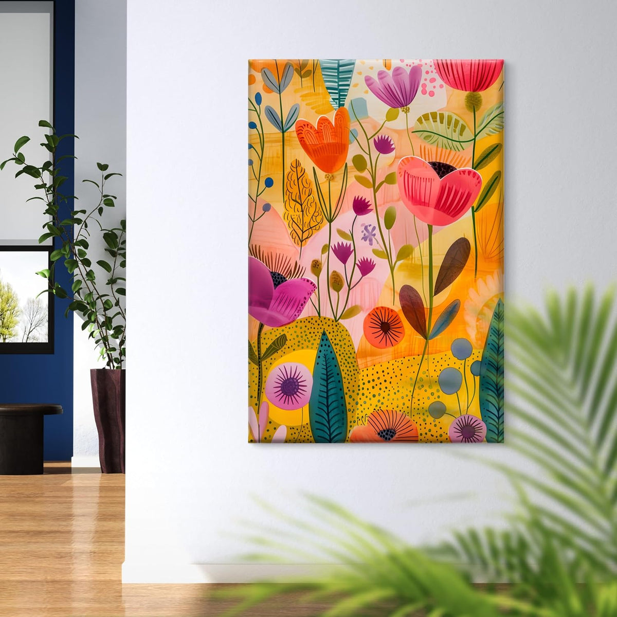 Vibrant Abstract Floral Meadow Canvas Wall Art(20 x 30 Inch)