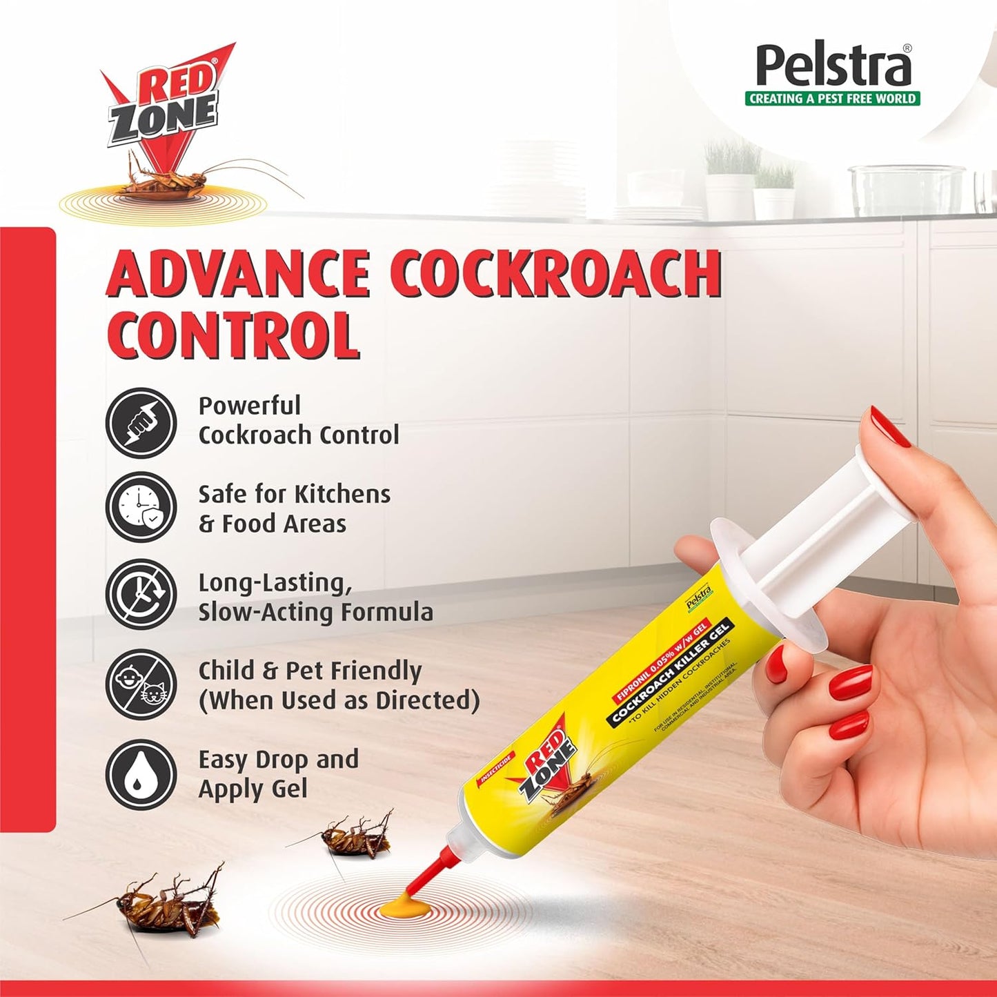 REDZONE Cockroach Killer Gel - 35g, Advance Formula Strong & Effective Long-Lasting Cockroach Gel for Home, Kitchen & Office, Anti Roach with Eco-Friendly, Easy to Use, Fragrance Free (Pack of 1)