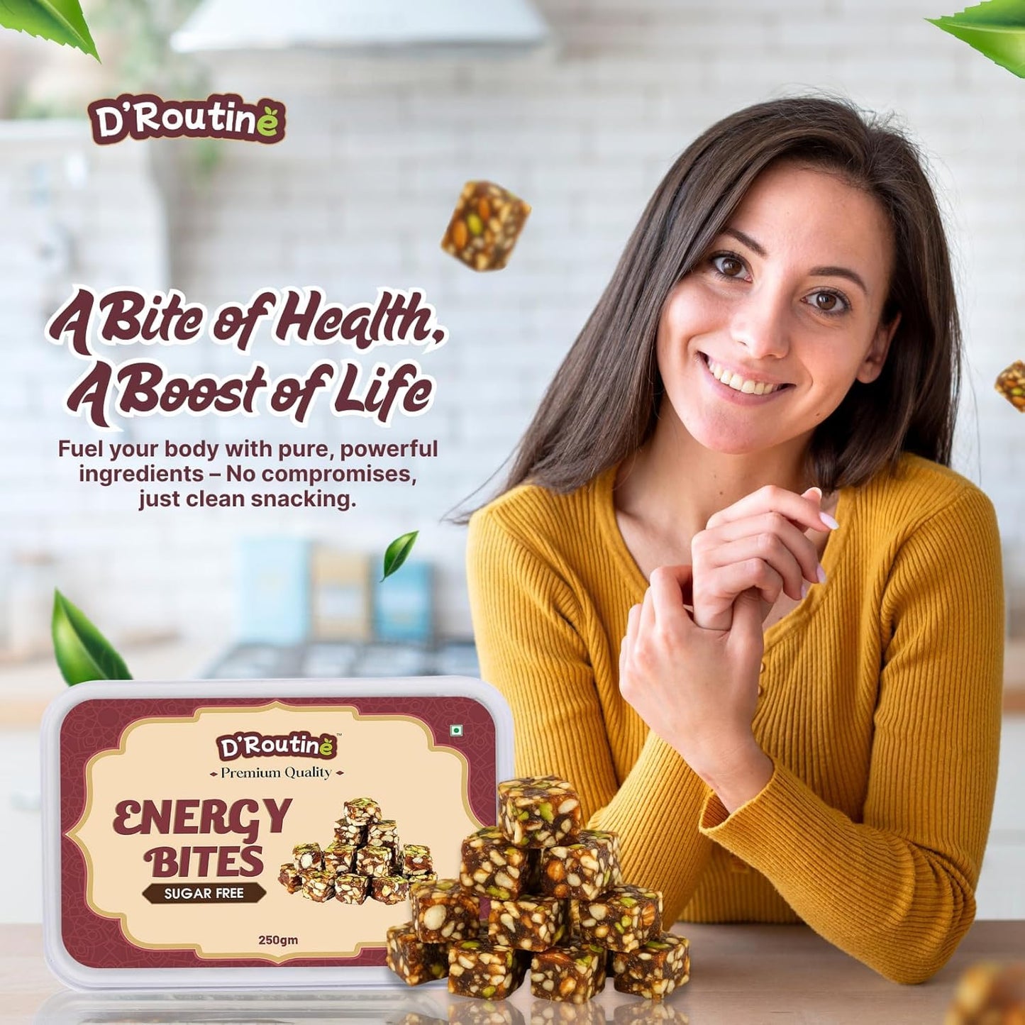 D'Routine Date Bites & Sugar-Free Dates Bites 250Gm Premium Dry Fruit Energy Barfi | Made with Dates, Almonds, Cashews, Pistachios, Pure Ghee & Honey100% Natural Gluten-Free Healthy Snack & Sweet