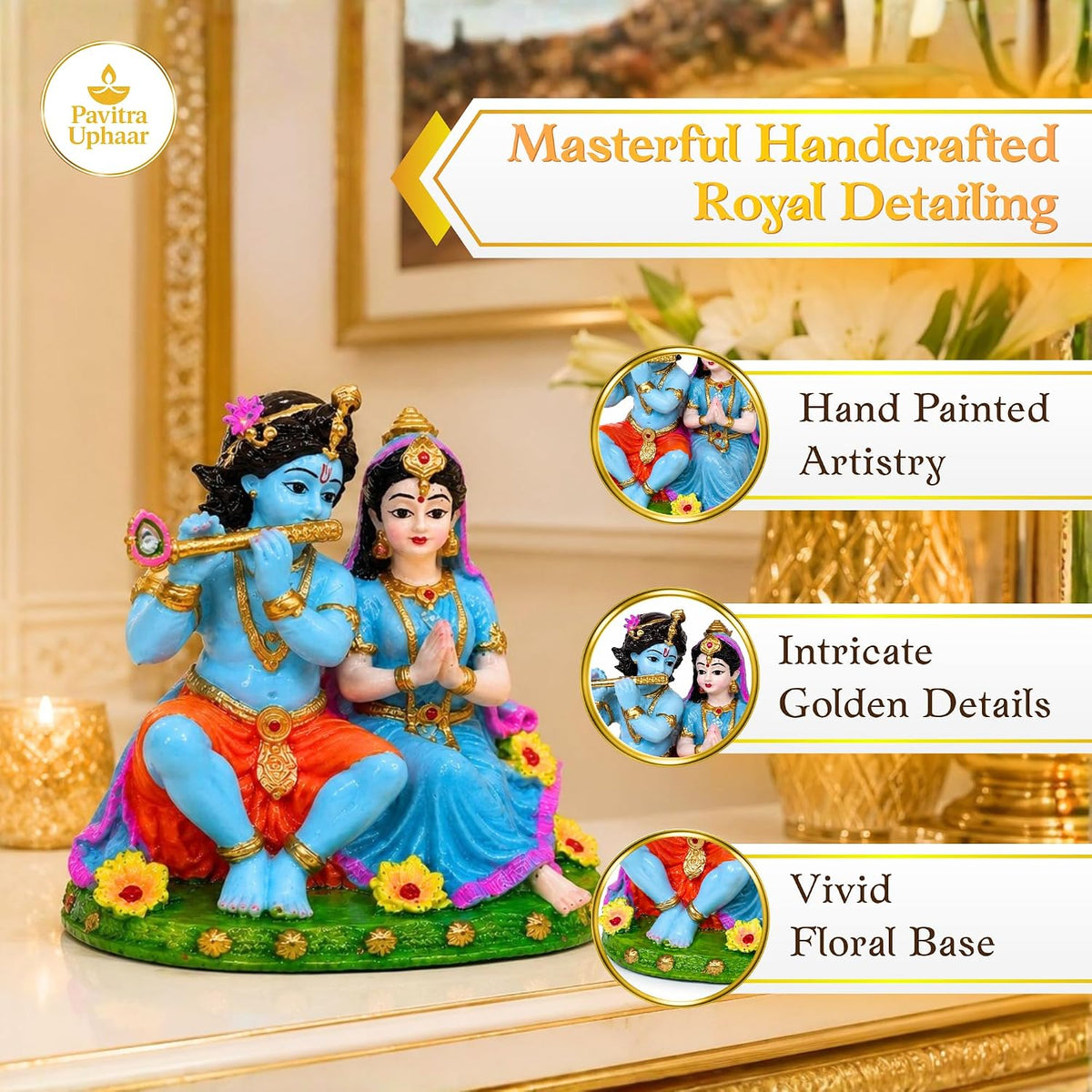 Divine Radha Krishna Car Dashboard Idol | Resin Figurine, 4cm Breadth, 96g Weight