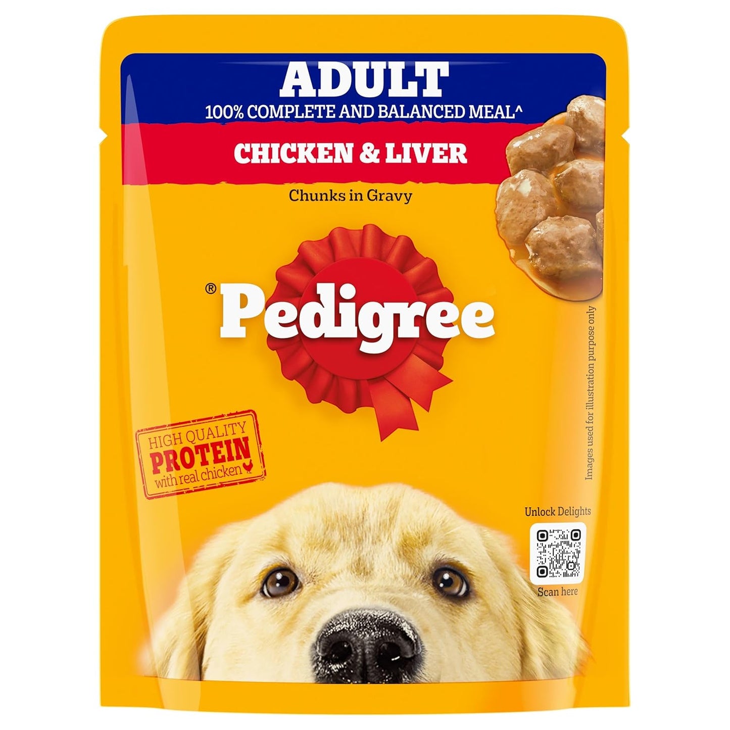 Pedigree Adult Wet Dog Food, Chicken & Liver Chunks in Gravy, 70 g, Complete & Balanced Meal for Adult Dogs