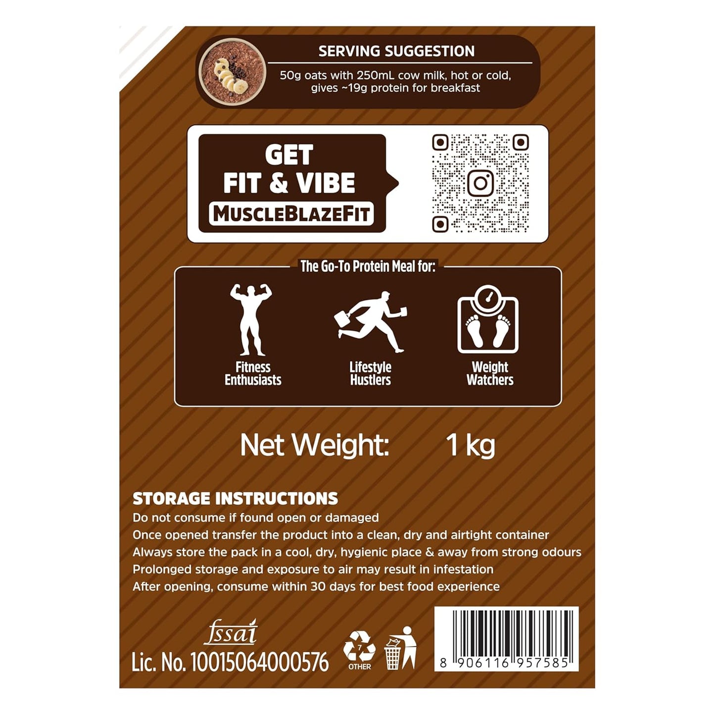 MuscleBlaze Fit High Protein Oats (Dark Chocolate, 400g) | 22g Protein | Breakfast Cereals for Weight Management