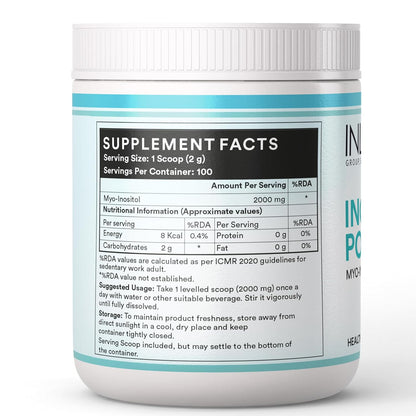 INLIFE Myo Inositol Powder Supplement, 2000mg (100 Servings, 200g)