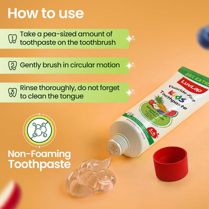 LuvLap Baby Toothpaste for Kids 80gm + 25% Extra, Mix Fruit Flavour, SLS & Fluoride Free Baby Toothpaste, Removes Plaque, Prevents Bacteria & Cavities, Ensures Healthy Teeth & Gums, 12M+(Pack of 1)