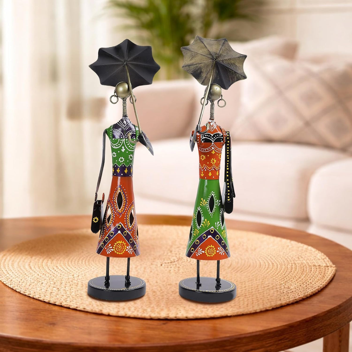 CraftVatika Metal Fashion Dolls with Umbrella Statue Decorative Showpiece Items for Home Decor Living Room Bedroom Table Desk Decoration & Gifts
