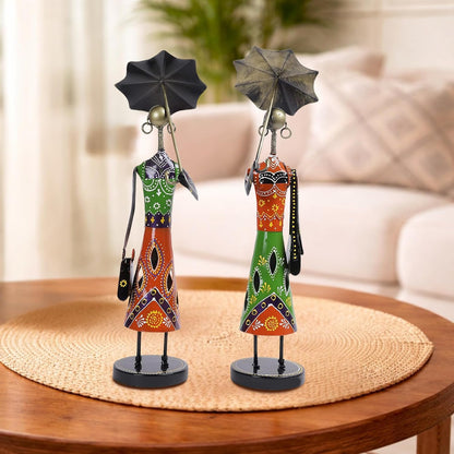 CraftVatika Metal Fashion Dolls with Umbrella Statue Decorative Showpiece Items for Home Decor Living Room Bedroom Table Desk Decoration & Gifts