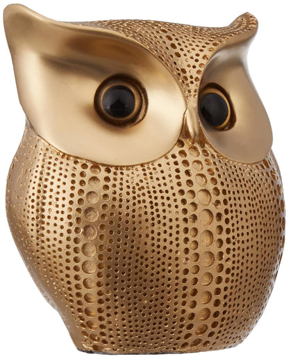 Modern Classy Happy Owl Resin Art Figure Showpiece (Golden, 13 cm, 6.5 cm)