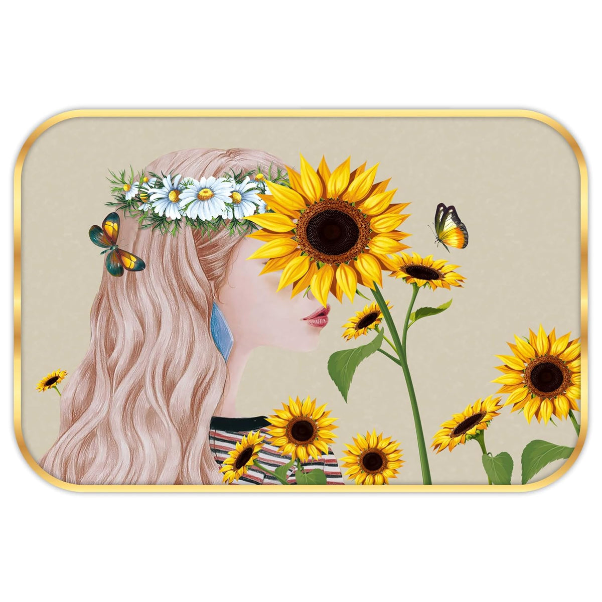 Abstract Sunflower modern art Premium Sparkle Lamination Finished Surface Golden Slim Frame 30 cm x 46 cm Large Size, For Home/Office/Hotel painting MG33