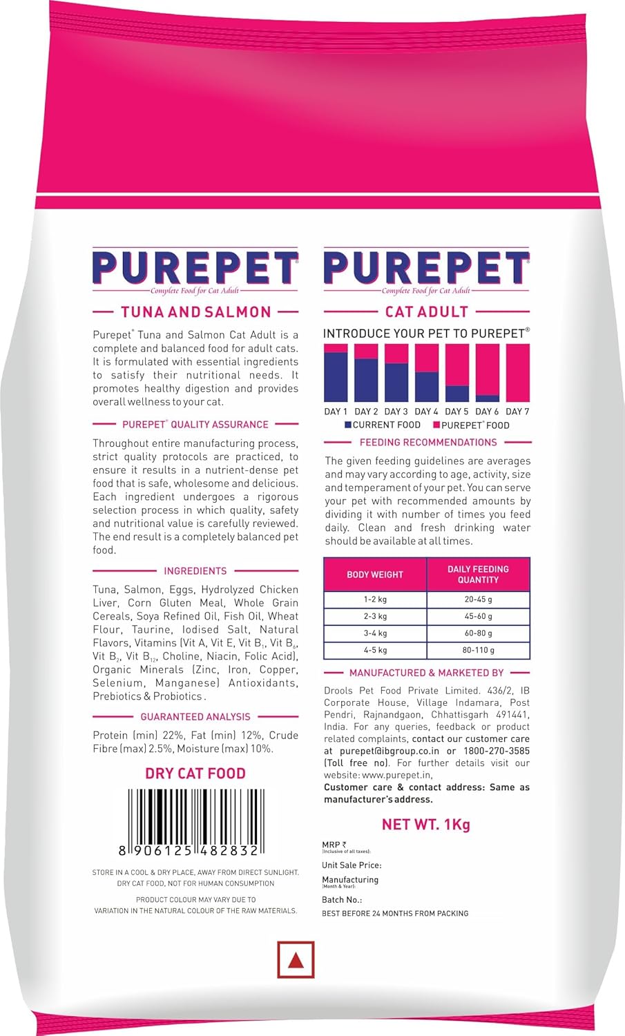 Purepet Adult Dry Cat Food 1kg | Tuna & Salmon Flavour | Hairball Protection | Heart Care with Taurine | Skin Health