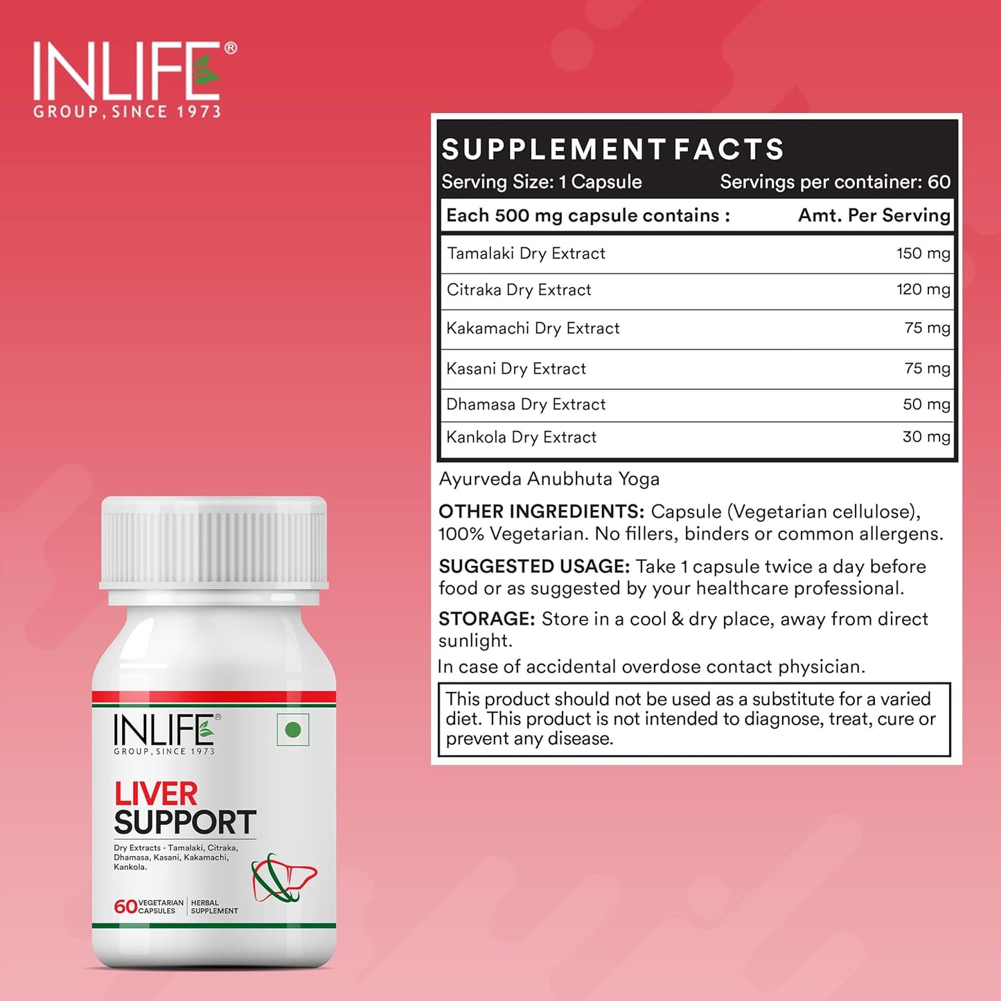 INLIFE Liver Support Supplement with Ayurvedic Herbs | Tamalaki, Citraka, Dhamasa, Kasanai, Kakamachi | Supports Healthy Liver Function for Men & Women - 60 Vegetarian Capsules
