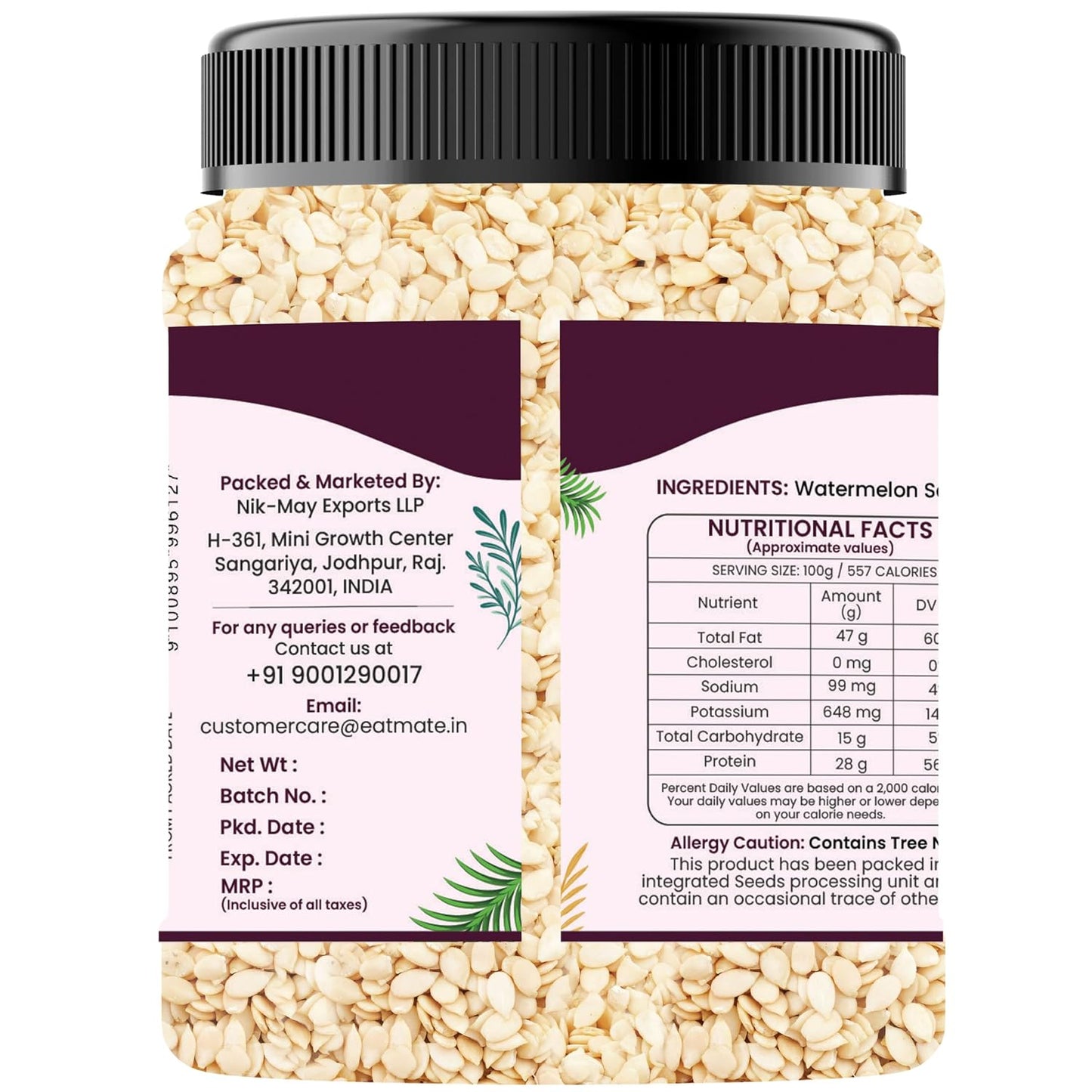 Eatmate Raw Watermelon Seeds 250g | Protein-Rich Superfood | Non-GMO Tarbuj Beej | Gluten-Free Magaj Seeds for Eating, Snacking, Baking, Salads and Trail Mix | Nutrient-Dense Antioxidant Source