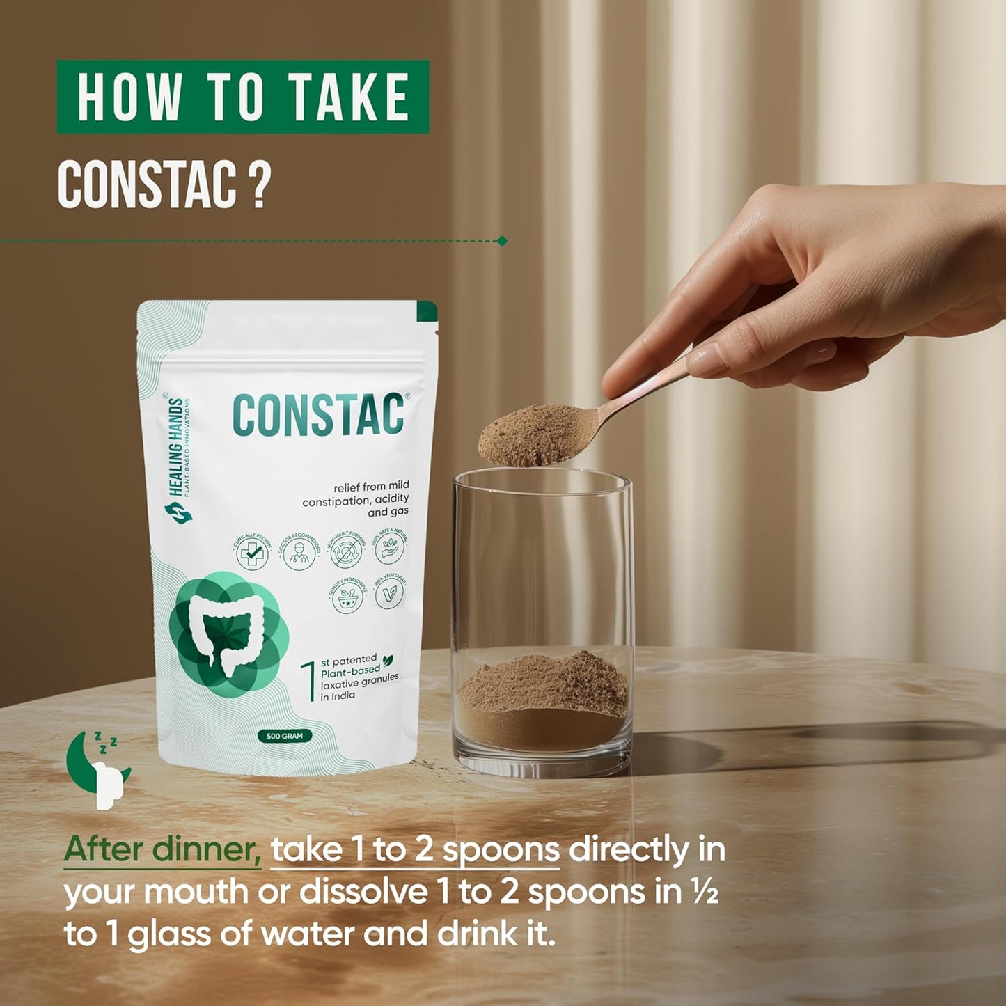 Healing Hands Constac for Relief in Mild Constipation - Mild, Safe, Clinically Proven Ayurvedic Granules 500g Pouch