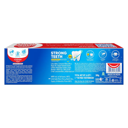 Colgate Strong Teeth Cavity Protection Toothpaste with Amino Shakti - 300g with Free Toothbrush, India's No.1 Toothpaste
