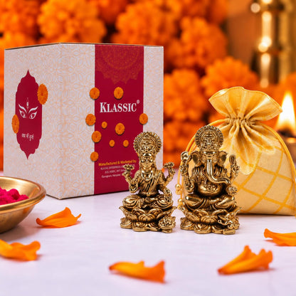 1.5 Inch Pure Brass Lord Ganesha & Maa Lakshmi Idol Set for Home Temple, Mandir & Office Desk | Decorative Pooja Murti Combo for Pooja, Diwali, Festive Gifting & Spiritual Decor