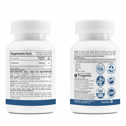 Trexgenics L-CARNOSINE 500 mg ADHD, ADD Care, Cognitive Function, Brain & Gut Health Support (30 Veg Capsules) (Pack of 1)