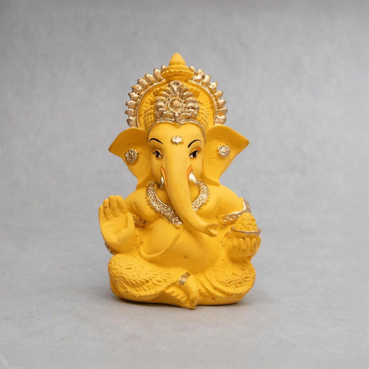 Lord Ganesha Idol for Car Dashboard, Home Decor & Pooja | Resin Gold Plated Ganpati Murti | 3.5 Inch Ganesh Statue for Gift, Diwali, Housewarming, Baby Shower, Mandir Decor, Yellow, Pack -1