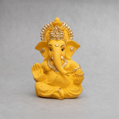 Lord Ganesha Idol for Car Dashboard, Home Decor & Pooja | Resin Gold Plated Ganpati Murti | 3.5 Inch Ganesh Statue for Gift, Diwali, Housewarming, Baby Shower, Mandir Decor, Yellow, Pack -1