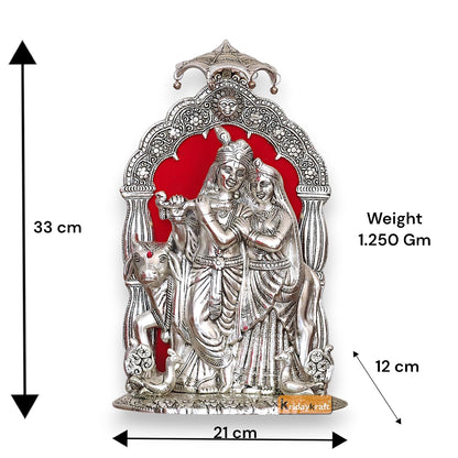 KridayKraft Metal Radha Krishna Idol with Cow Decorative Showpiece Statue for Puja Room Home Office Desk Gift Items Ornate Metal Sculpture of Hindu Deities (Silver, Height 33 CM)