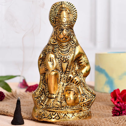 Hanuman Ji Statue Metal Idol Bajrangbali Murti for Temple, HomeDecor, Office, Gifts Bahubali Sitting Murti for Home Decorative Showpiece