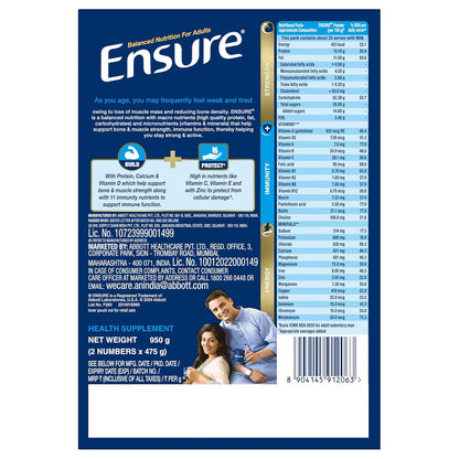 Ensure No 1 Nutritional Supplement Drink in the world, 32 nutrients High Protein,Calcium,Vit D, Vanilla 950g/1kg, Wt may vary, Powder, 1 count, 35 servings