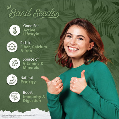 Greenfinity Hygienic Raw Sabja Basil Seeds 200 Grams Nutrient-Rich, Pure Basil Seeds For Healthy Drinks, Smoothies, And Recipes