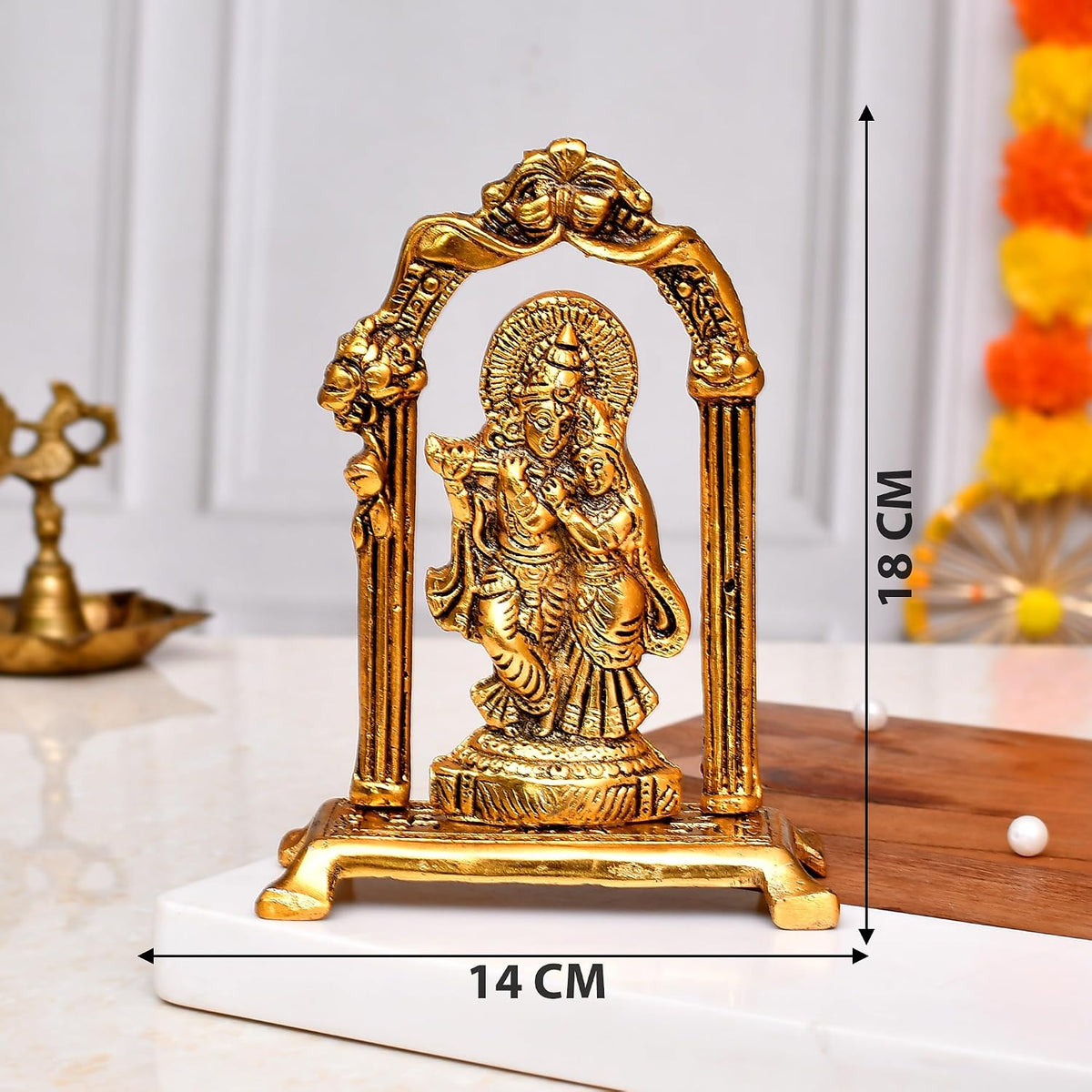 Designer Metal Radha Krishna Couple Idol Showpiece for Home Decor & Office Decor (Golden, Medium)