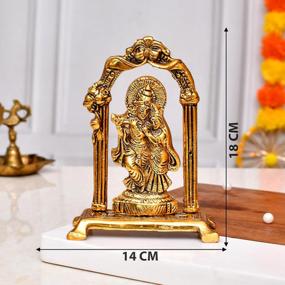 Designer Metal Radha Krishna Couple Idol Showpiece for Home Decor & Office Decor (Golden, Medium)