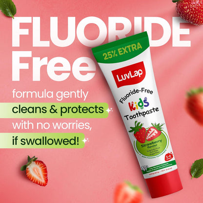 LuvLap Baby Toothpaste for Kids 80gm + 25% Extra, Strawberry Flavour, SLS & Fluoride Free Baby Toothpaste, Removes Plaque, Prevents Bacteria & Cavities, Ensures Healthy Teeth & Gums, 12M+(Pack of 1)