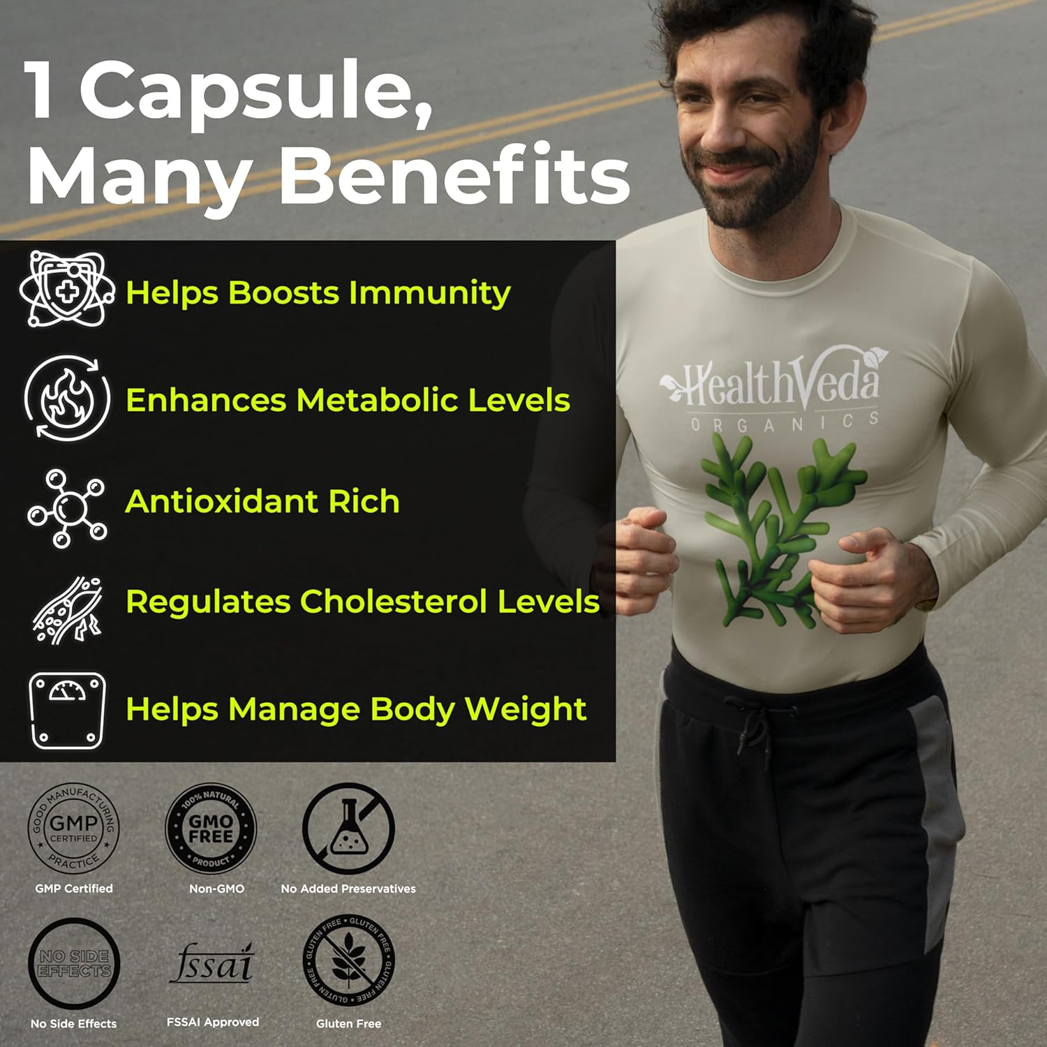 Zephivo HEALTH VEDA ORGANICS PRIVATE LIMITED Plant Based Spirulina, 2000 mg | 120 Veg Capsules I Supports Weight Management & Boosts Immunity | For both Men & Women