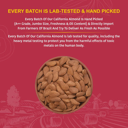 Nutty Organics California Almonds| Hand Selected Jumbo | Tasty & Healthy | High in Protein & Dietary Fiber | Nutritious | Healthy Dry Fruit
