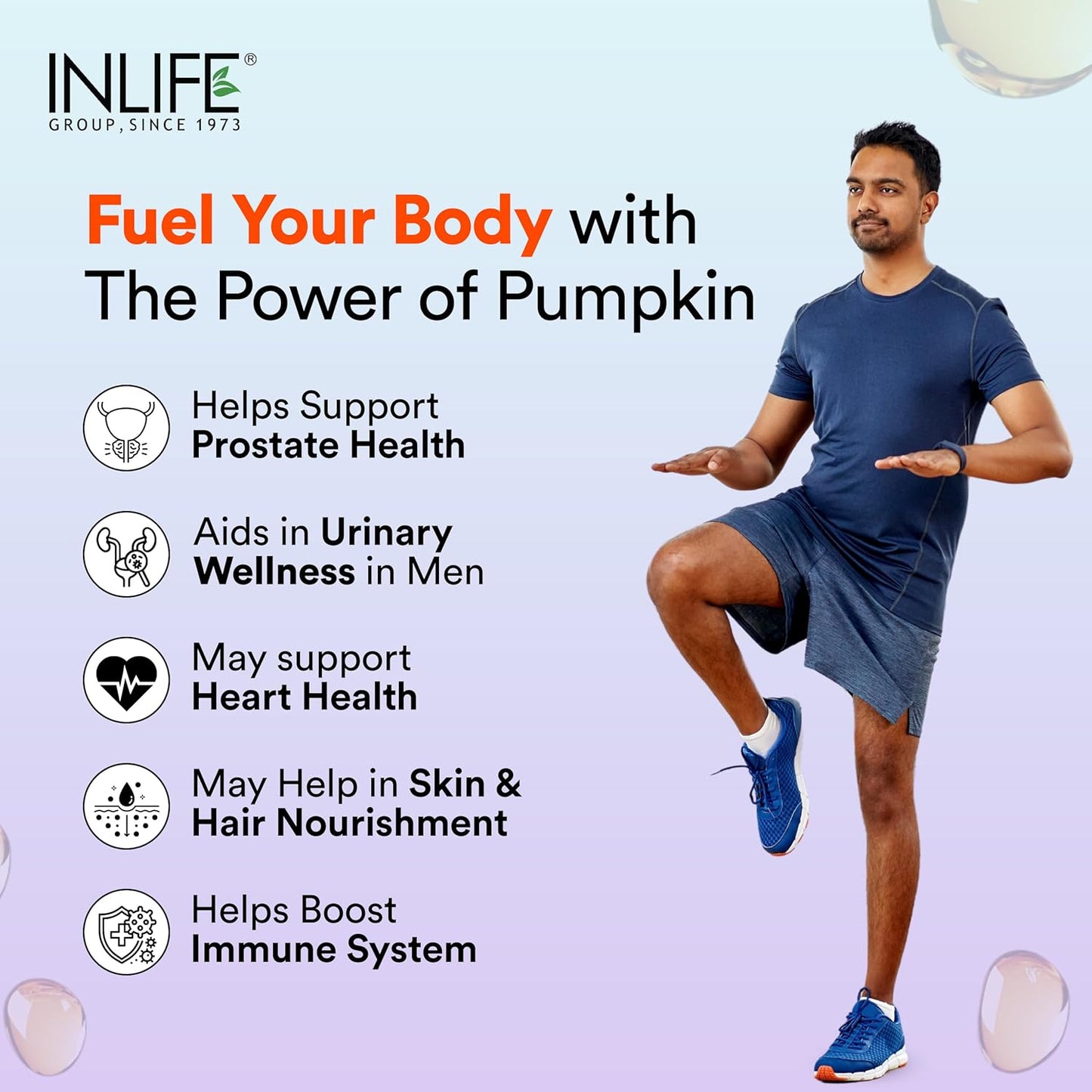 INLIFE Pumpkin Seed Oil Capsules | Extra Virgin Cold Pressed Pure Oil | Plant-Based Phytosterols | Prostate Health Support & Immunity | 60 Vegetarian Capsules