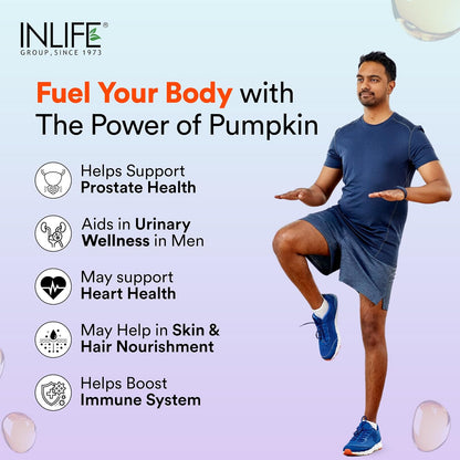 INLIFE Pumpkin Seed Oil Capsules | Extra Virgin Cold Pressed Pure Oil | Plant-Based Phytosterols | Prostate Health Support & Immunity | 60 Vegetarian Capsules
